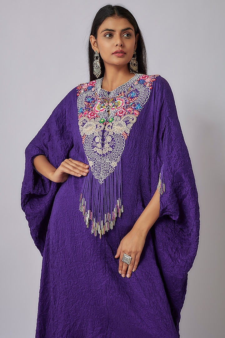Violet Dupion Silk Pearl Work Kaftan Set by Minaxi Dadoo at Pernia's Pop Up Shop