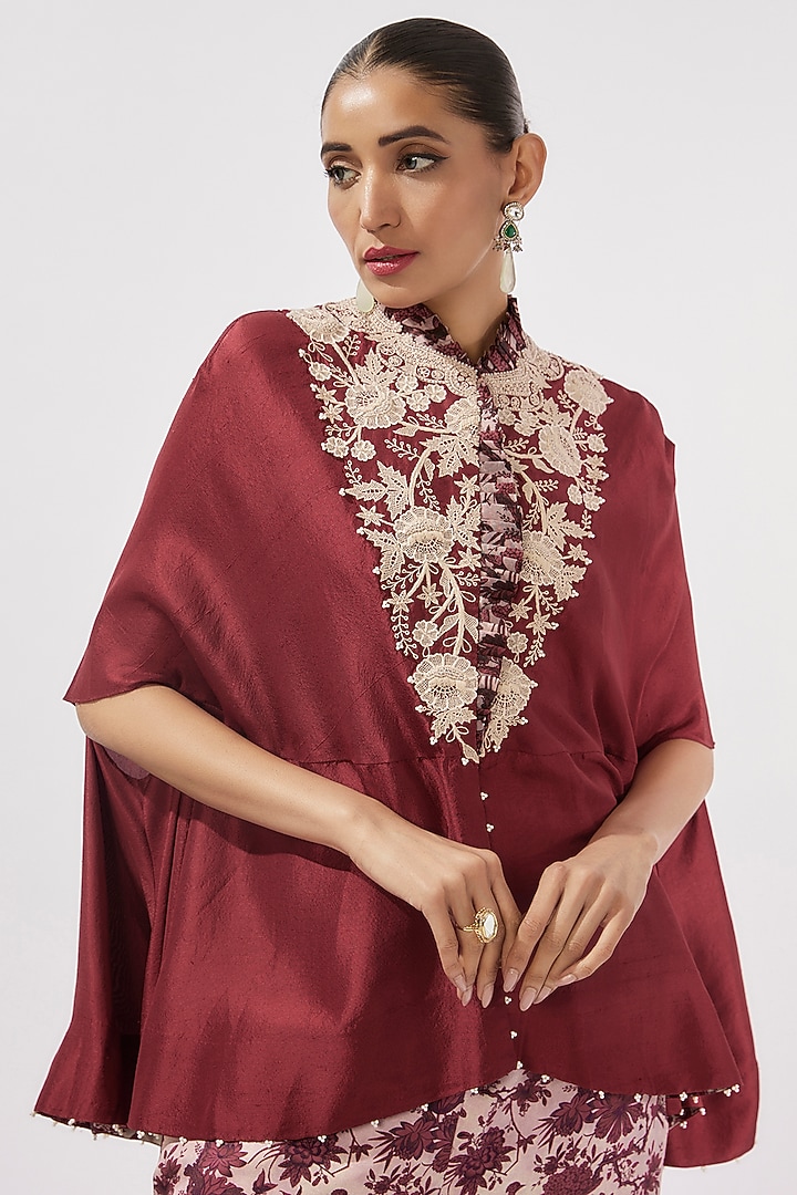 Maroon Organza Printed Gharara Set by Minaxi Dadoo at Pernia's Pop Up Shop