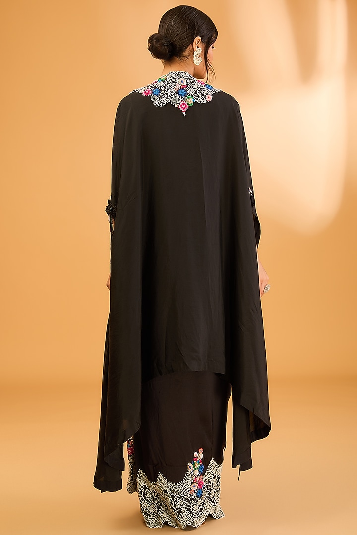 Black Silk Pearl Work Pick-Up Skirt Set by Minaxi Dadoo at Pernia's Pop Up Shop