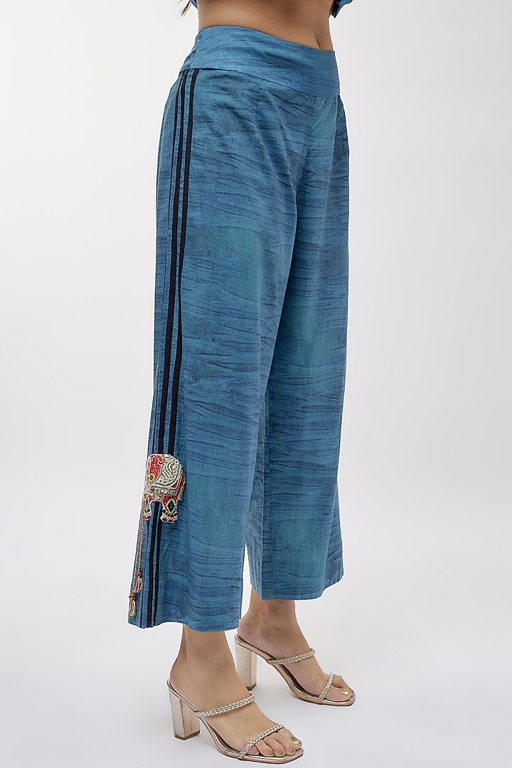 Blue Silk Printed & Mirror Work Kaftan Set by Minaxi Dadoo at Pernia's Pop Up Shop