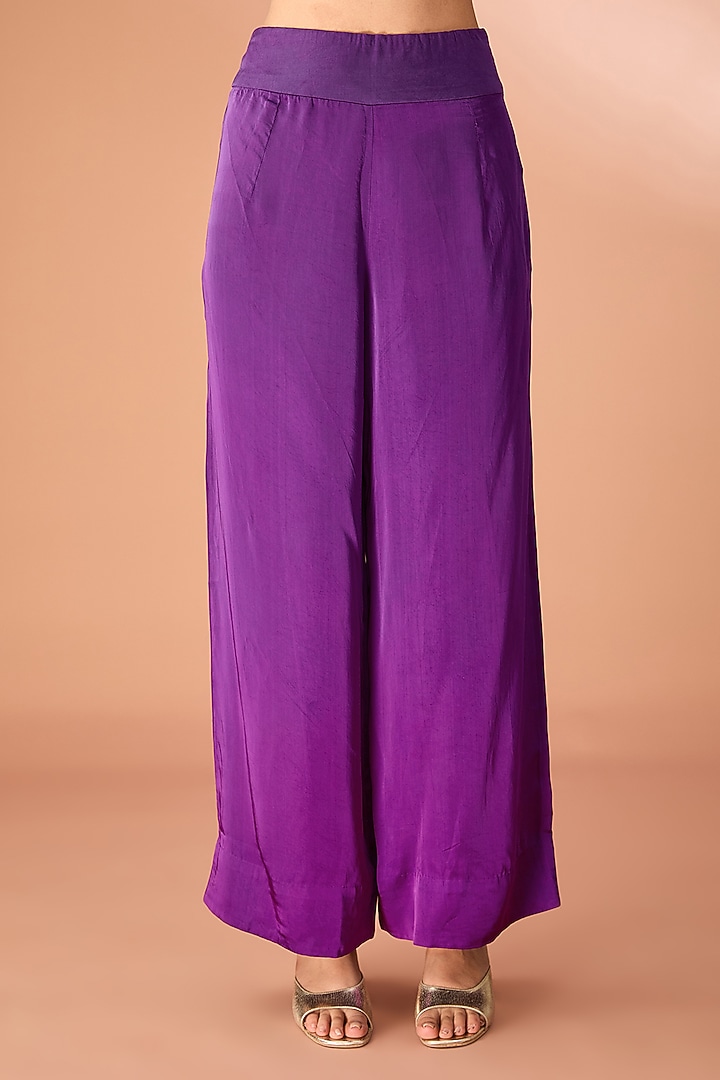 Purple Dupion Silk Embroidered Crushed Kaftan Set by Minaxi Dadoo at Pernia's Pop Up Shop
