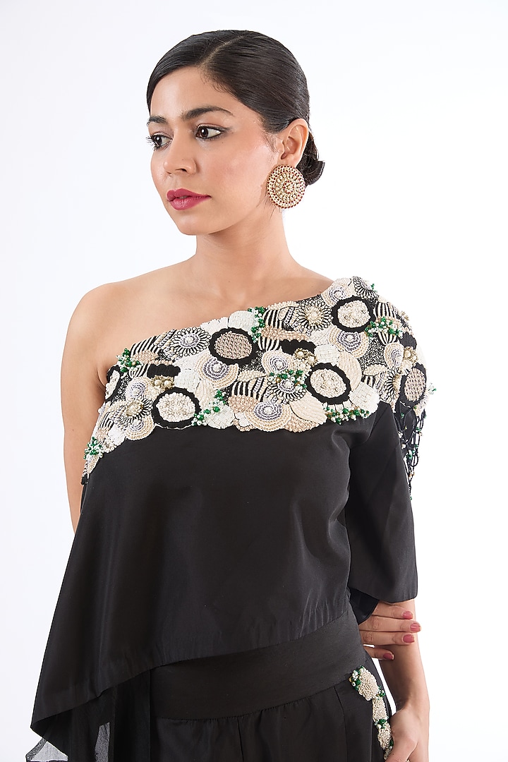 Black Habutai Silk & Organza Co-Ord Set by Minaxi Dadoo at Pernia's Pop Up Shop