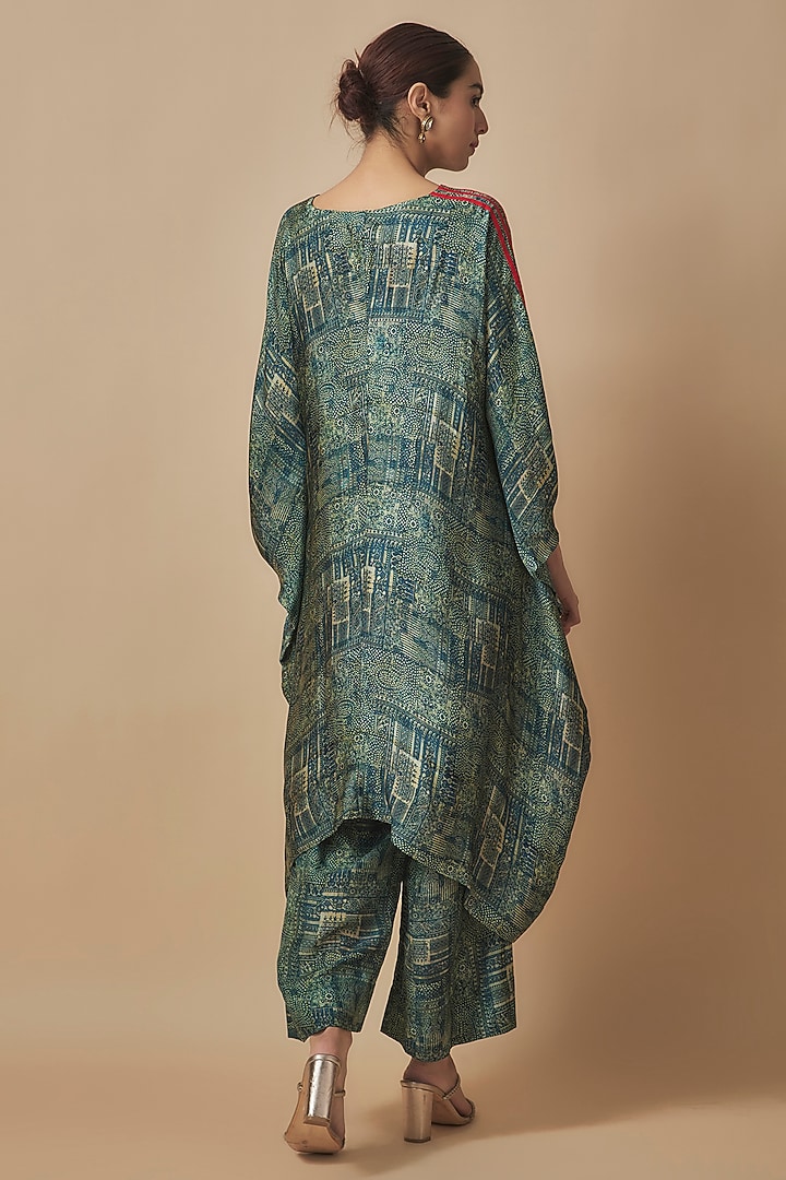 Blue Silk Printed Kaftan Set by Minaxi Dadoo at Pernia's Pop Up Shop