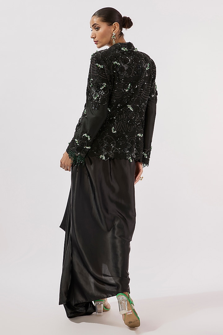 Black Silk Pick-Up Skirt Set by Minaxi Dadoo at Pernia's Pop Up Shop
