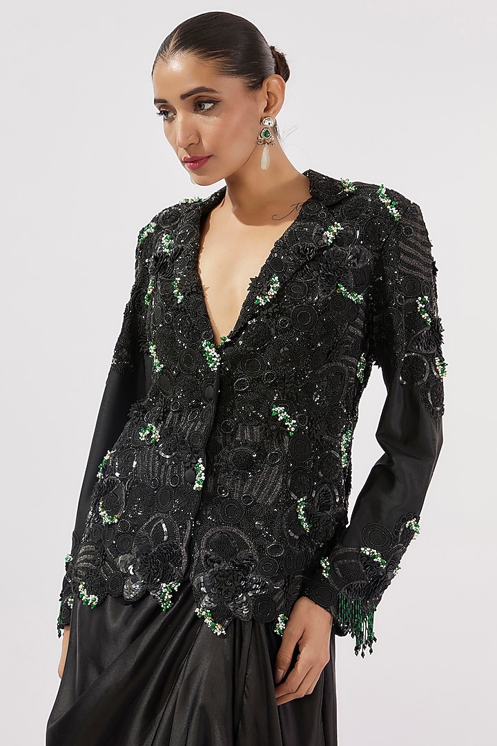 Black Silk Pick-Up Skirt Set by Minaxi Dadoo at Pernia's Pop Up Shop