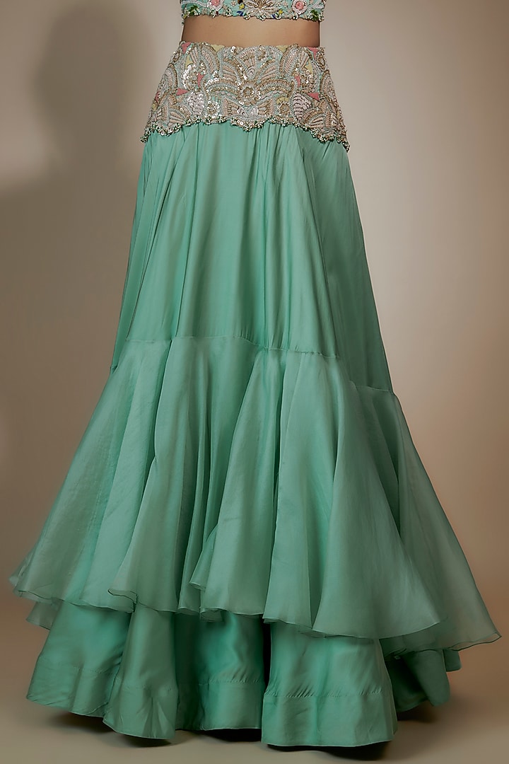 Powder Blue Silk & Organza Sequins Work Jacket Bridal Lehenga Set by Minaxi Dadoo at Pernia's Pop Up Shop