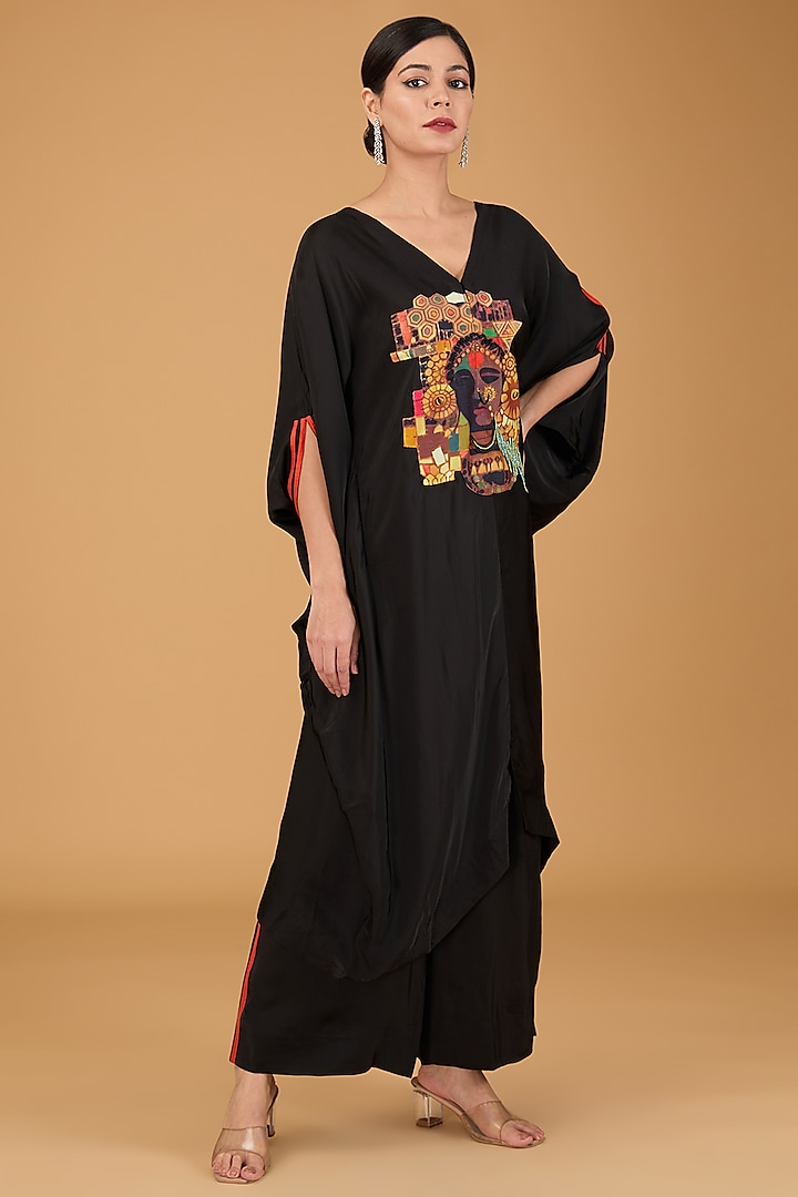 Black Satin Kaftan Set by Minaxi Dadoo at Pernia's Pop Up Shop