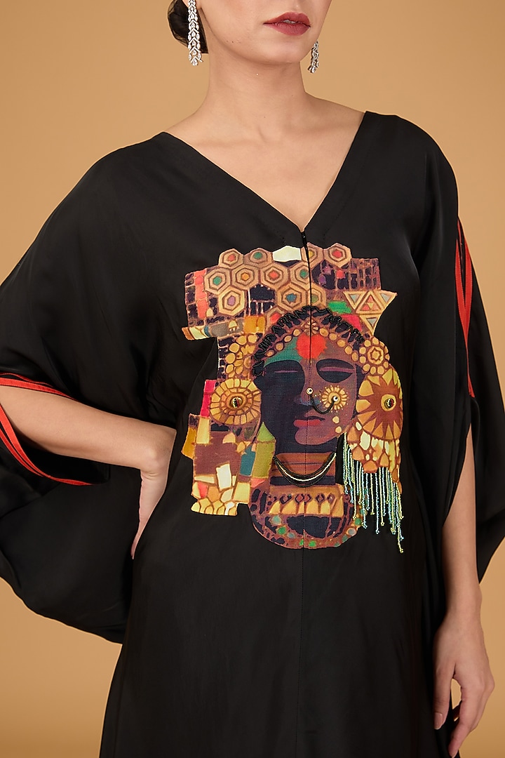 Black Satin Kaftan Set by Minaxi Dadoo at Pernia's Pop Up Shop