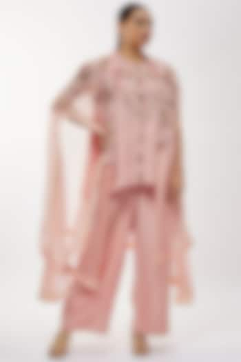 Pink Silk Thread Embroidered Short Kurta Set by Minaxi Dadoo at Pernia's Pop Up Shop