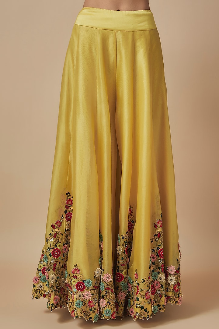 Yellow Dupion Thread Embroidered Bridal Sharara Set by Minaxi Dadoo at Pernia's Pop Up Shop