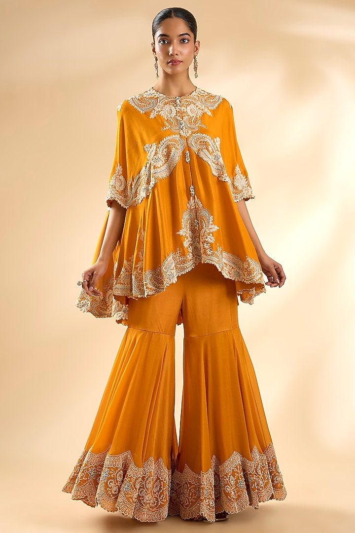 Yellow Dupion Silk Bridal Sharara Set by Minaxi Dadoo at Pernia's Pop Up Shop