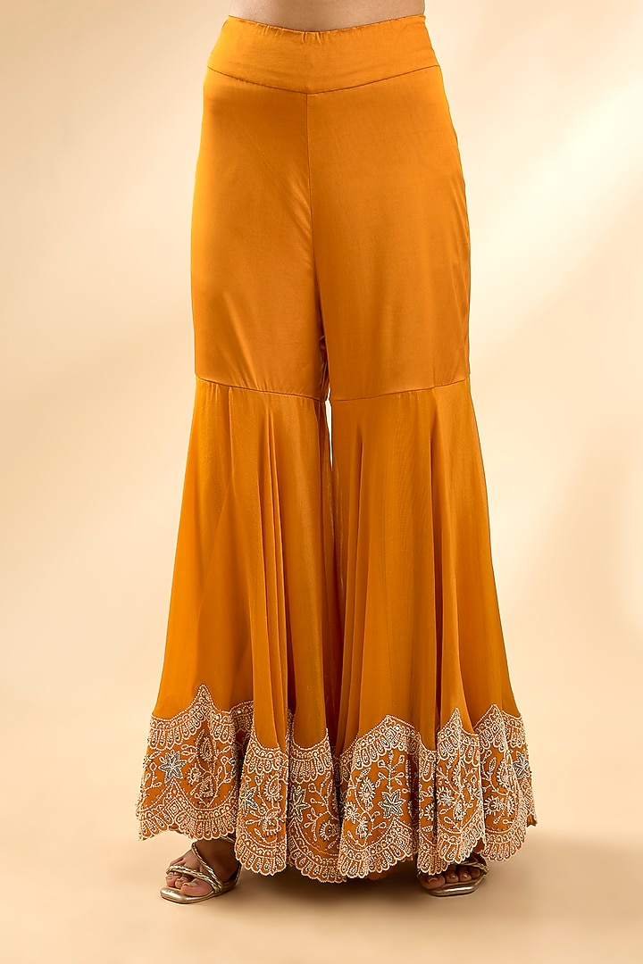 Yellow Dupion Silk Bridal Sharara Set by Minaxi Dadoo at Pernia's Pop Up Shop