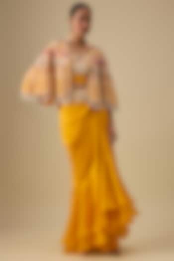 Yellow Organza Pick-Up Skirt Set by Minaxi Dadoo at Pernia's Pop Up Shop
