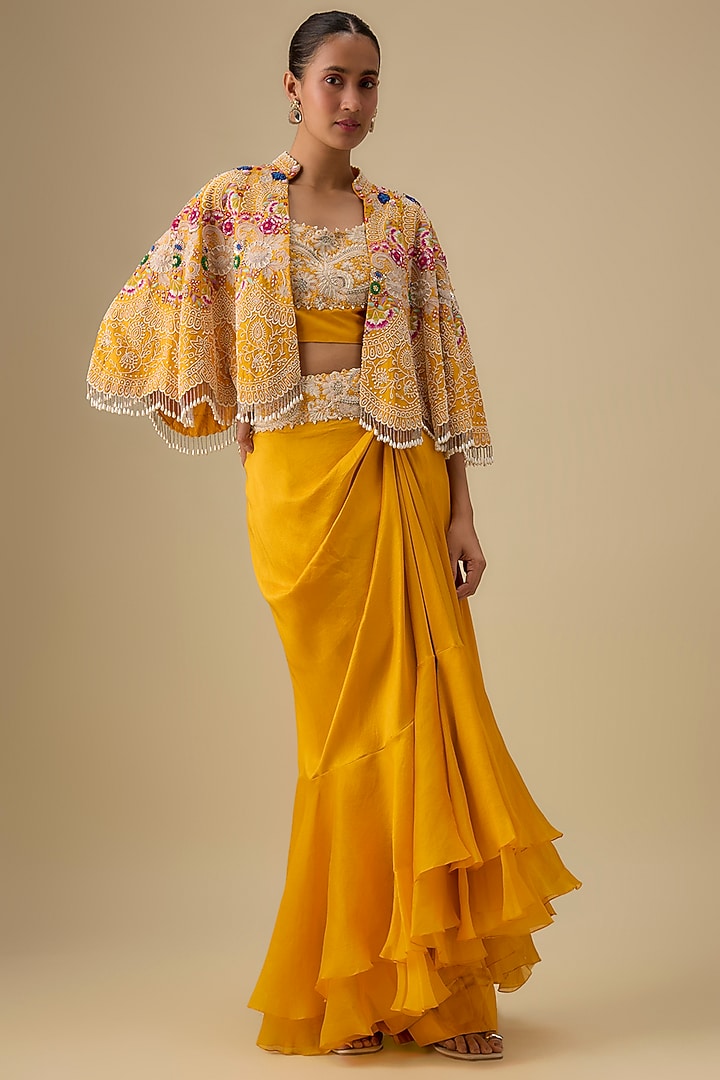 Yellow Organza Pick-Up Skirt Set by Minaxi Dadoo at Pernia's Pop Up Shop