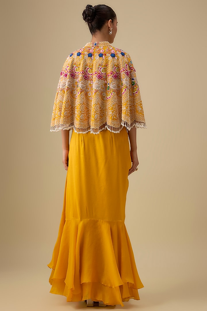 Yellow Organza Pick-Up Skirt Set by Minaxi Dadoo at Pernia's Pop Up Shop