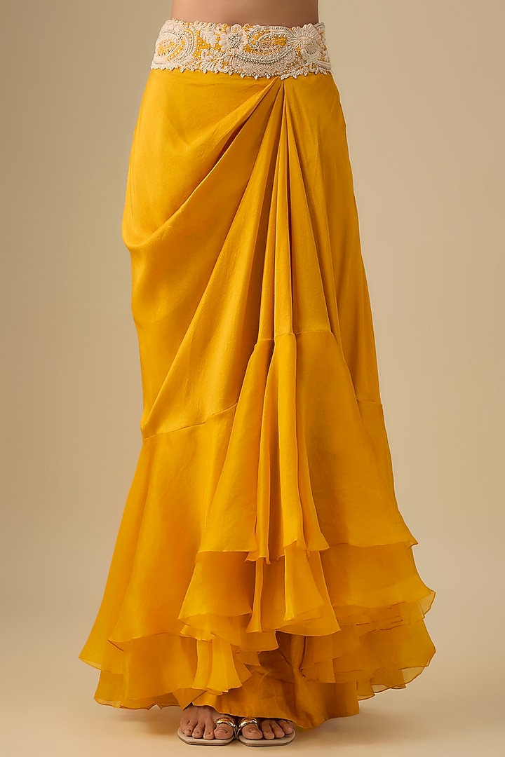 Yellow Organza Pick-Up Skirt Set by Minaxi Dadoo at Pernia's Pop Up Shop