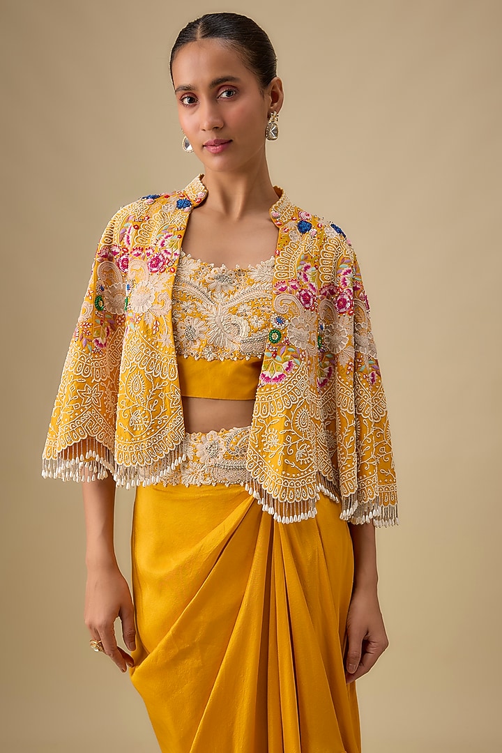 Yellow Organza Pick-Up Skirt Set by Minaxi Dadoo at Pernia's Pop Up Shop
