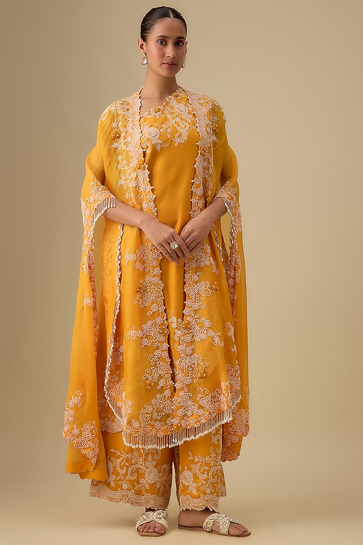 Yellow Organza Butterfly Cape Set by Minaxi Dadoo at Pernia's Pop Up Shop