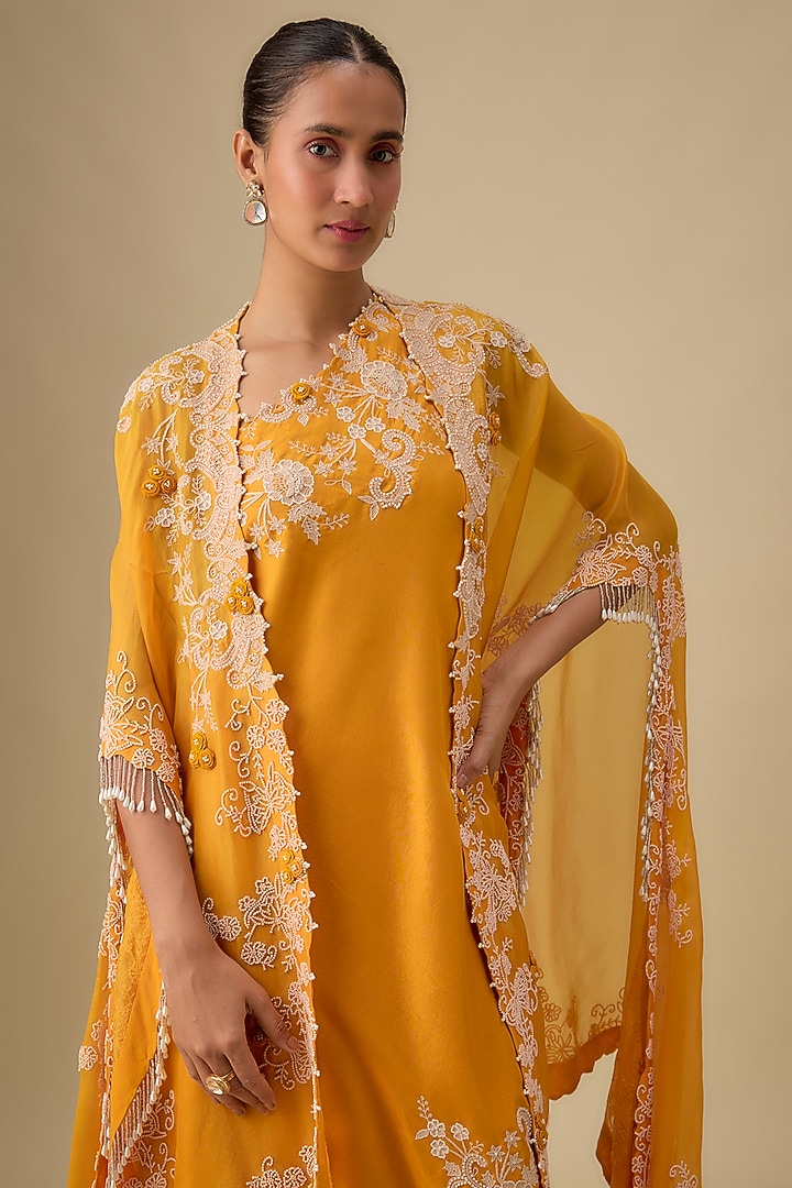 Yellow Organza Butterfly Cape Set by Minaxi Dadoo at Pernia's Pop Up Shop