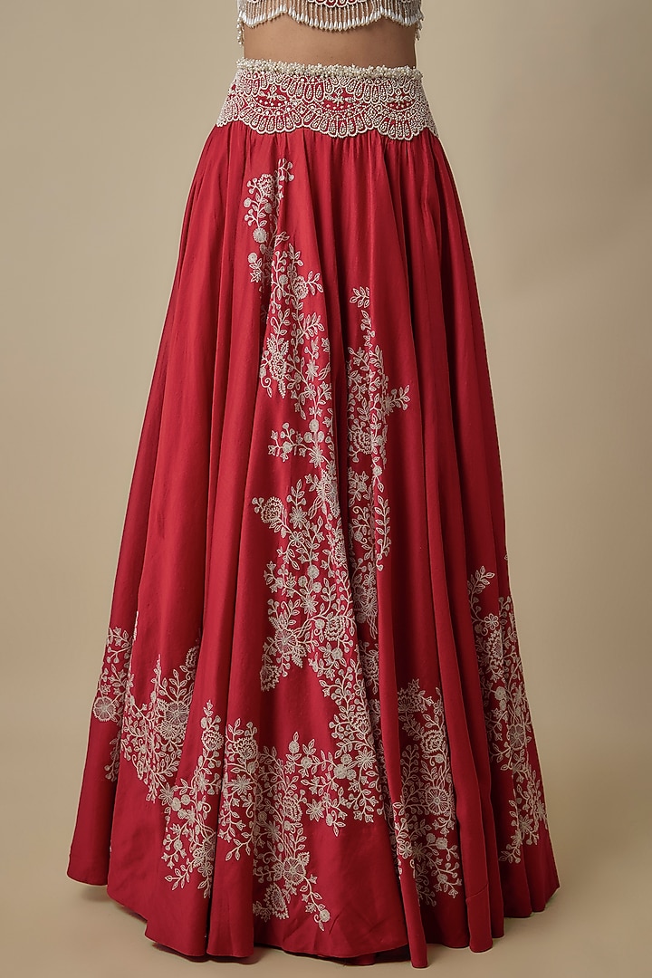 Red Organza Pearl Work Butterfly Cape Set by Minaxi Dadoo at Pernia's Pop Up Shop