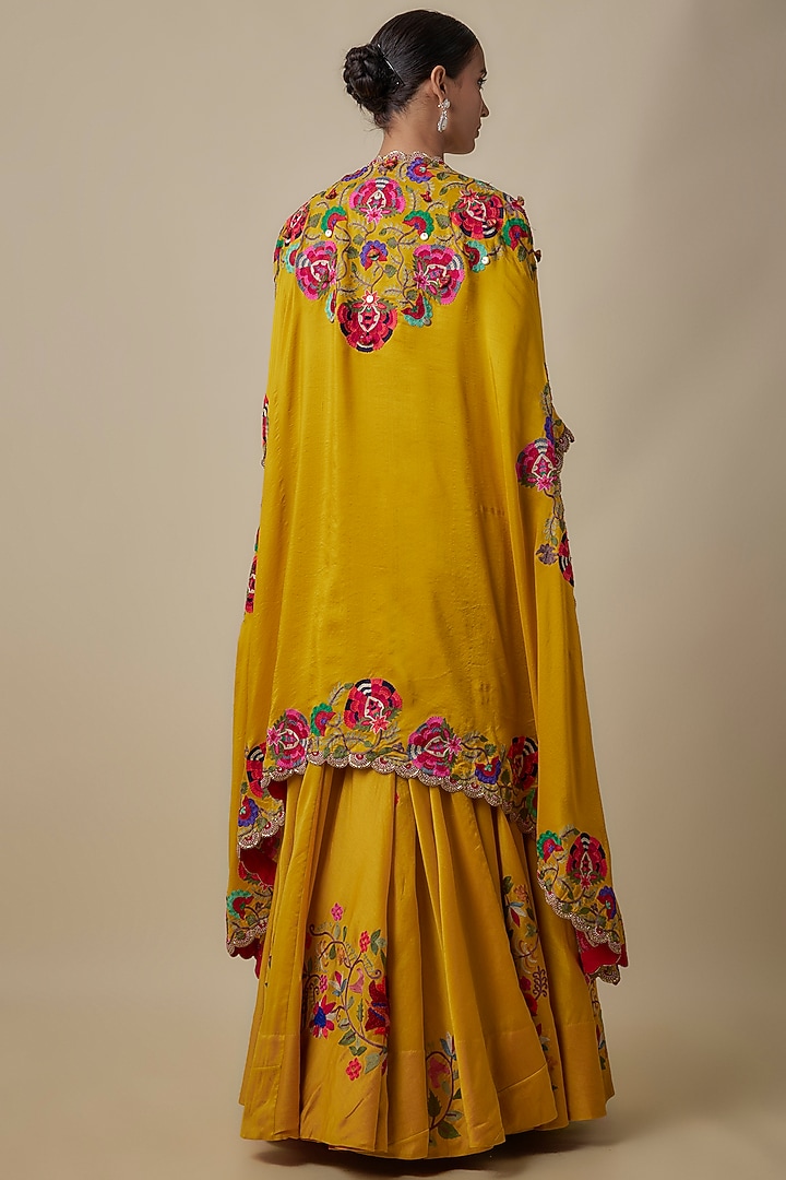 Yellow Organza Kashmiri Embroidered Butterfly Cape Set by Minaxi Dadoo at Pernia's Pop Up Shop