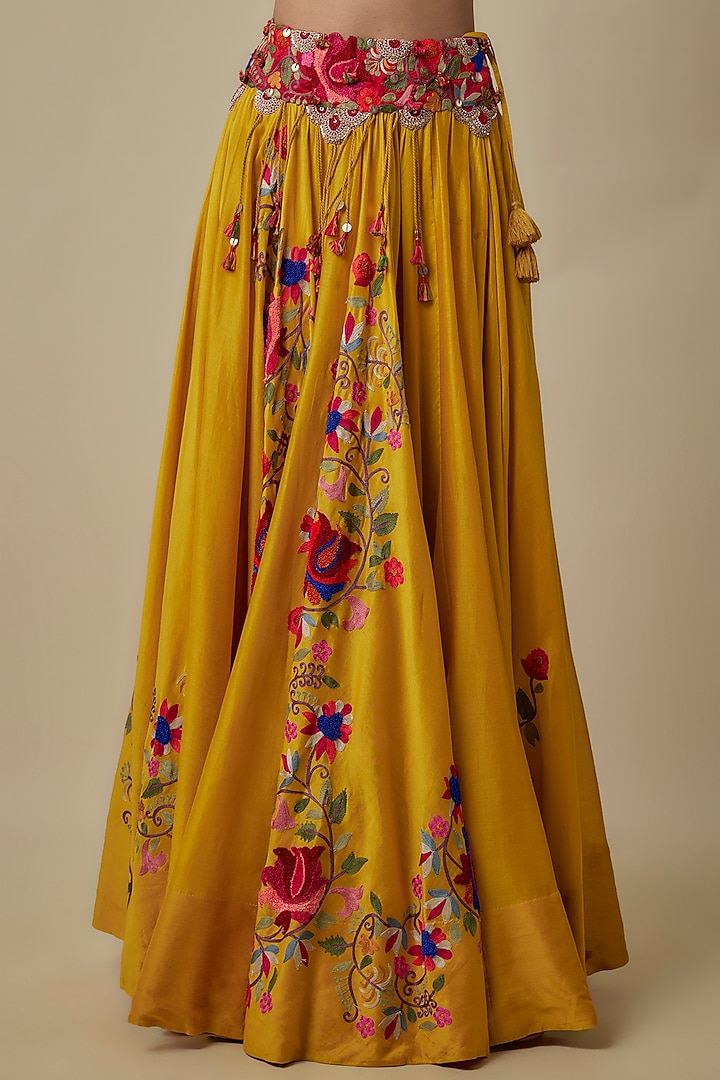 Yellow Organza Kashmiri Embroidered Butterfly Cape Set by Minaxi Dadoo at Pernia's Pop Up Shop
