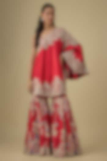 Red Organza Floral Work Gharara Set by Minaxi Dadoo at Pernia's Pop Up Shop