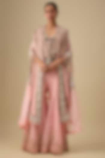 Pink Organza Zardosi Work Butterfly Cape Set by Minaxi Dadoo at Pernia's Pop Up Shop