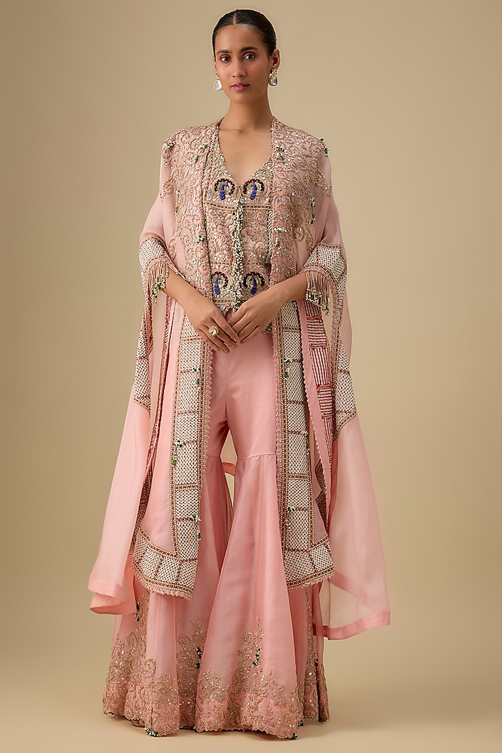 Pink Organza Zardosi Work Butterfly Cape Set by Minaxi Dadoo at Pernia's Pop Up Shop