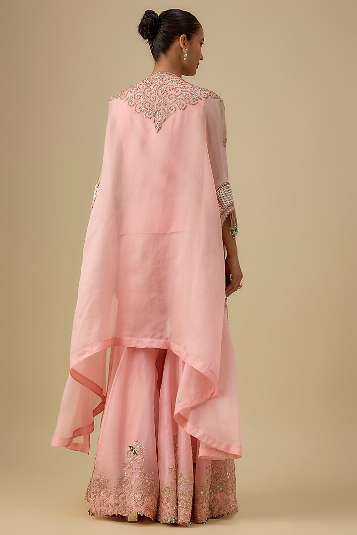 Pink Organza Zardosi Work Butterfly Cape Set by Minaxi Dadoo at Pernia's Pop Up Shop