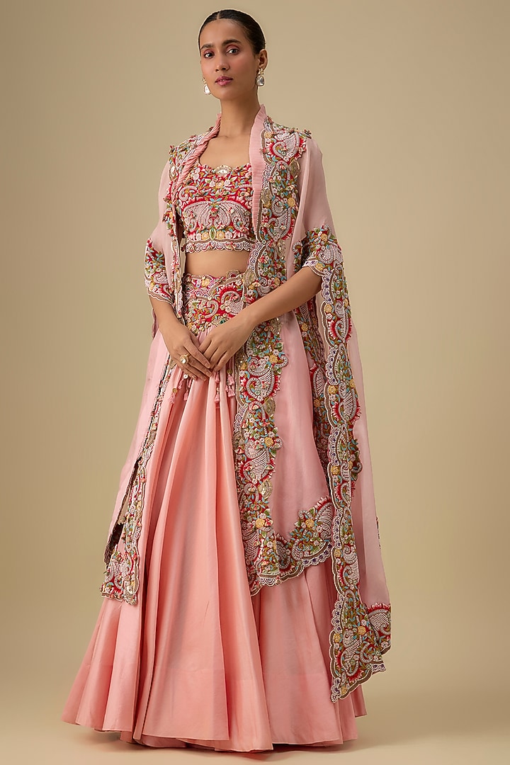 Pink Chanderi Butterfly Cape Set by Minaxi Dadoo at Pernia's Pop Up Shop