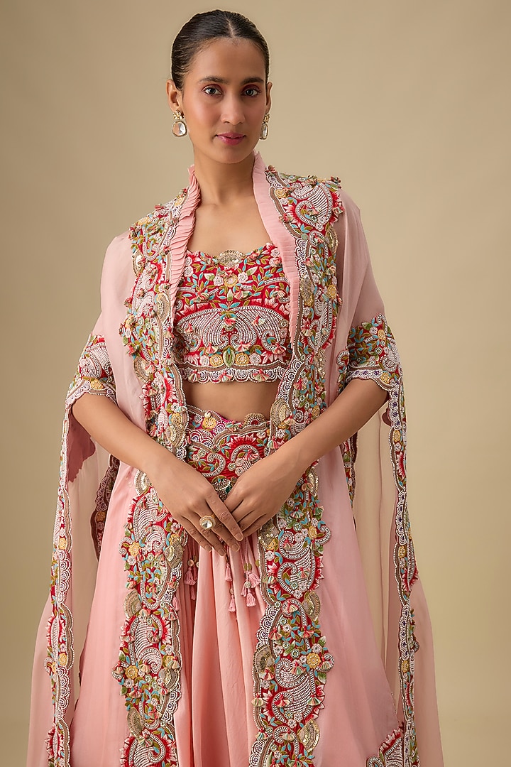Pink Chanderi Butterfly Cape Set by Minaxi Dadoo at Pernia's Pop Up Shop
