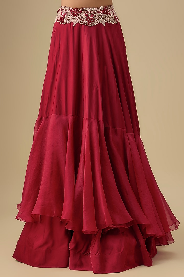 Red Silk Pearl Worl Butterfly Cape Set by Minaxi Dadoo at Pernia's Pop Up Shop