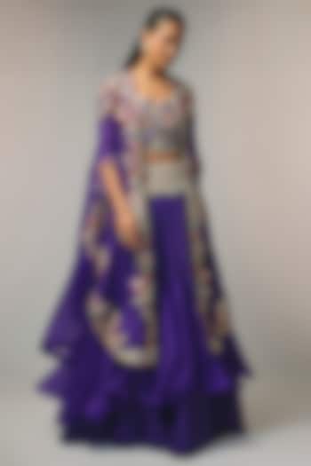 Purple Organza Cape Set by Minaxi Dadoo at Pernia's Pop Up Shop