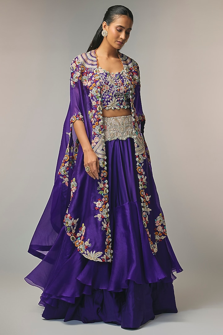 Purple Organza Cape Set by Minaxi Dadoo at Pernia's Pop Up Shop