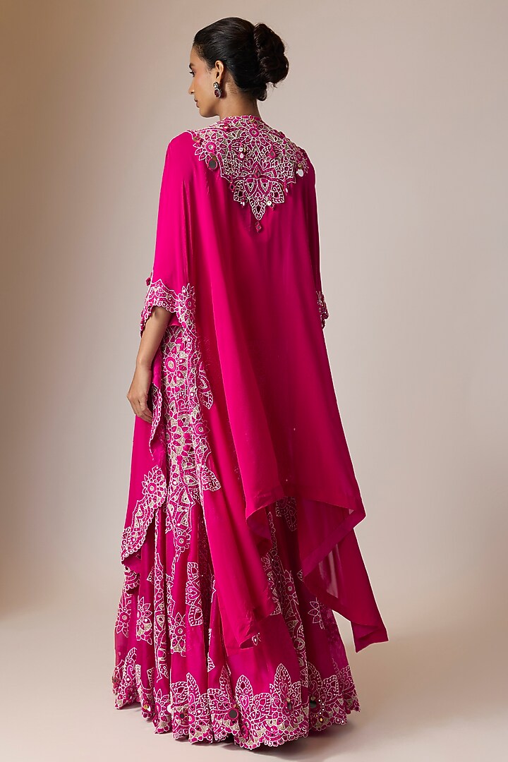 Rani Pink Silk Mirror Embroidered Gharara Set by Minaxi Dadoo at Pernia's Pop Up Shop