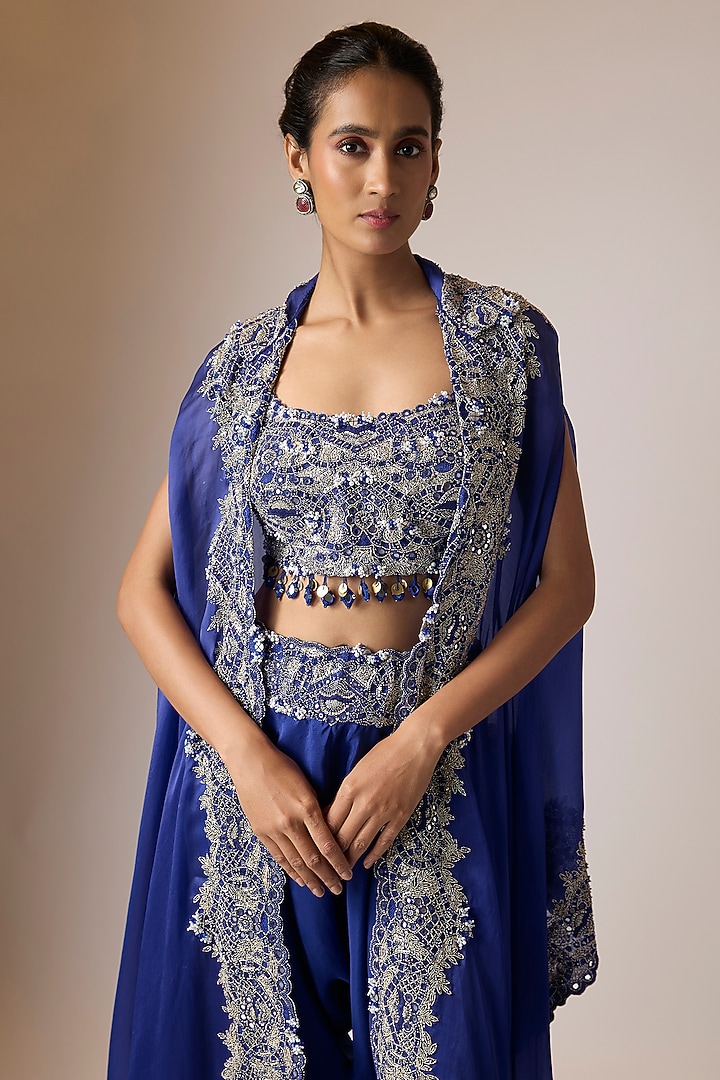 Purple Silk Mirror Embroidered Butterfly Cape Set by Minaxi Dadoo at Pernia's Pop Up Shop