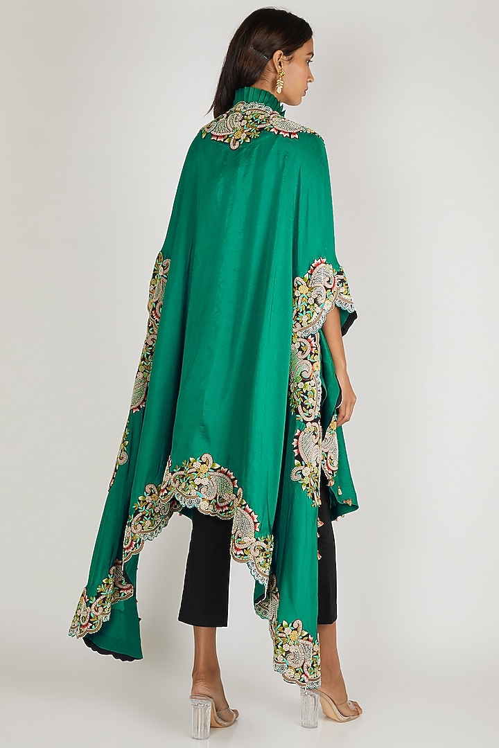 Deep Green Embroidered Tunic Set With Cape by Minaxi Dadoo at Pernia's Pop Up Shop