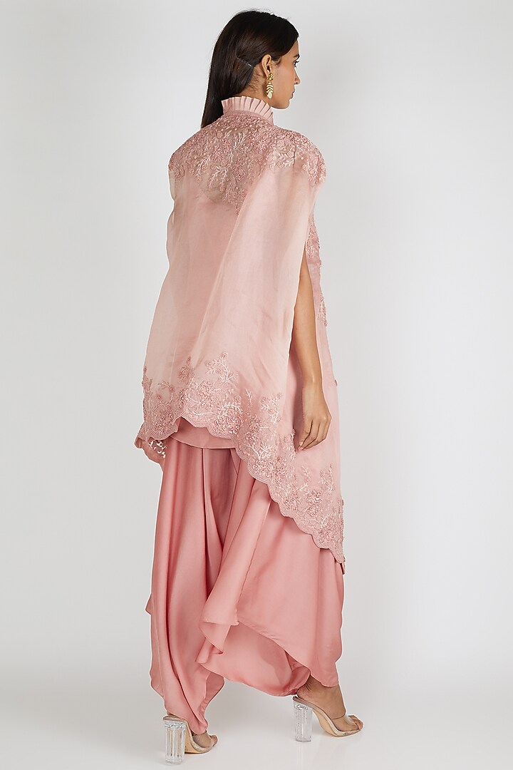 Blush Pink Embroidered Tunic Set With Cape by Minaxi Dadoo at Pernia's Pop Up Shop