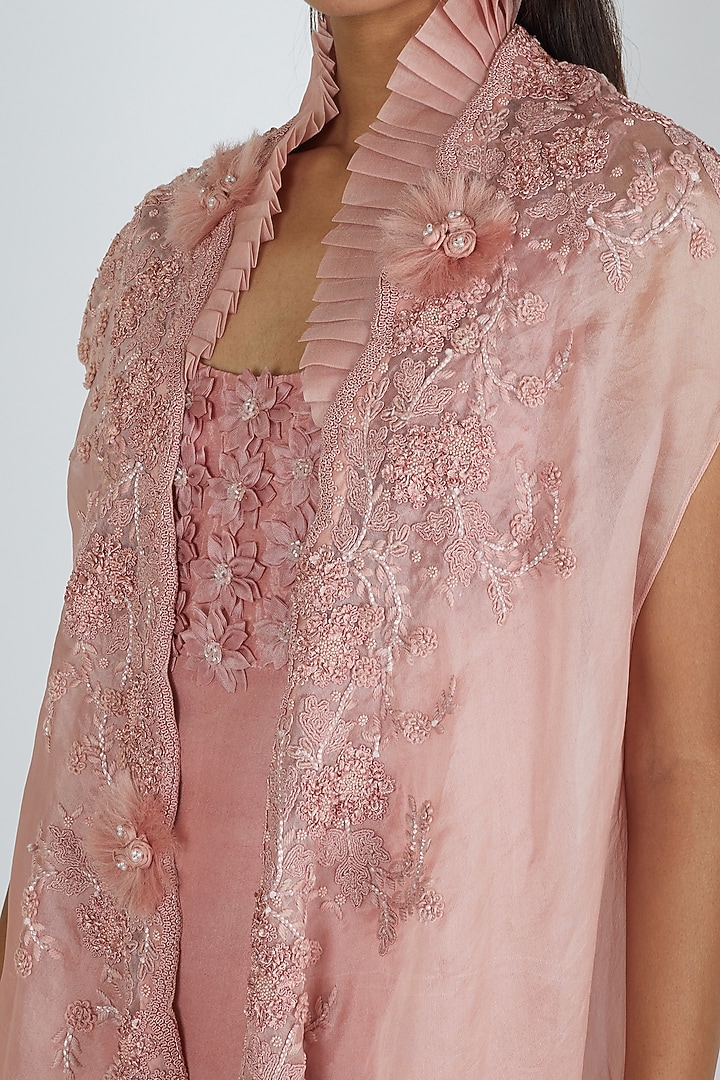 Blush Pink Embroidered Tunic Set With Cape by Minaxi Dadoo at Pernia's Pop Up Shop