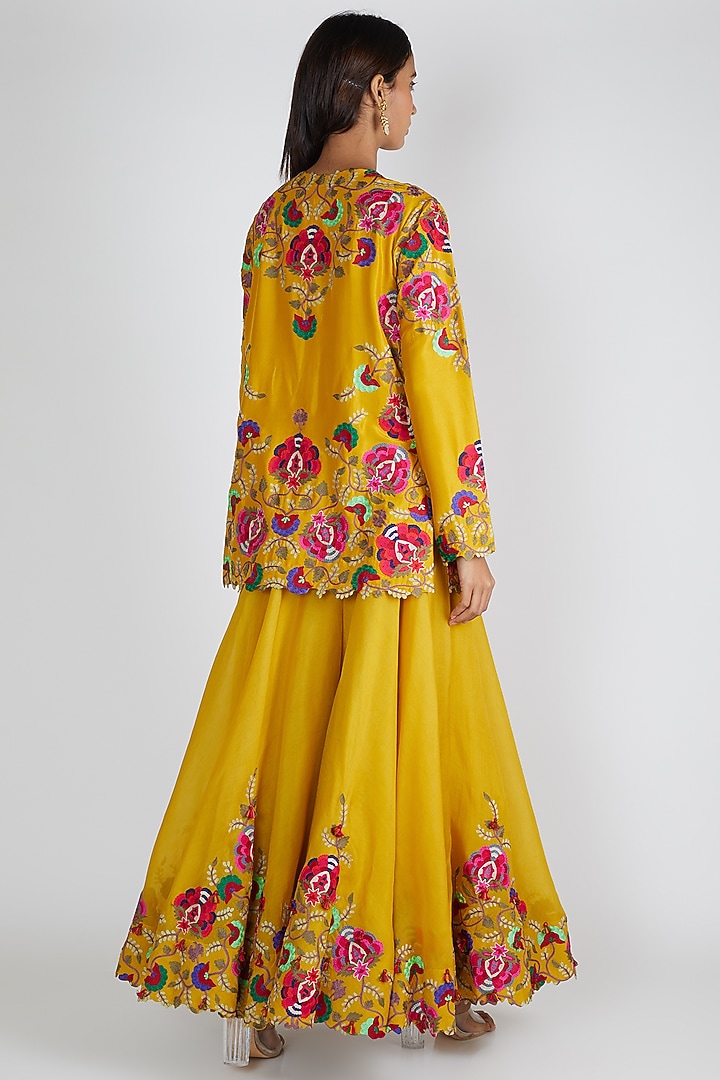 Yellow & Pink Embroidered Bridal Sharara Set by Minaxi Dadoo at Pernia's Pop Up Shop