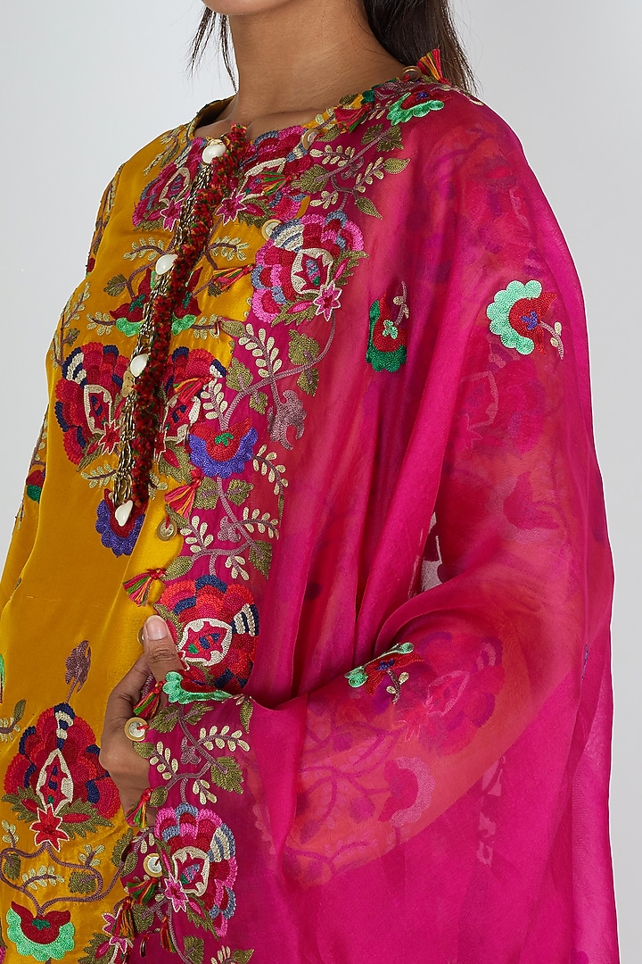Yellow & Pink Embroidered Bridal Sharara Set by Minaxi Dadoo at Pernia's Pop Up Shop