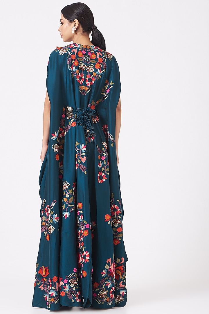 Cobalt Blue Embroidered Long Kaftan Set by Minaxi Dadoo at Pernia's Pop Up Shop