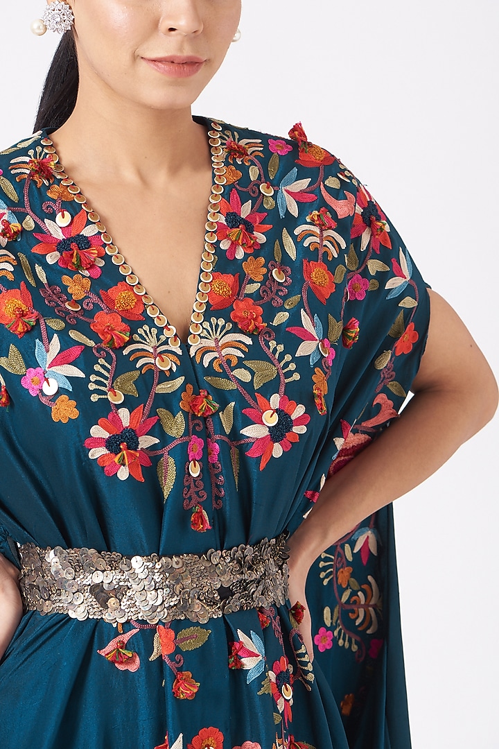 Cobalt Blue Embroidered Long Kaftan Set by Minaxi Dadoo at Pernia's Pop Up Shop