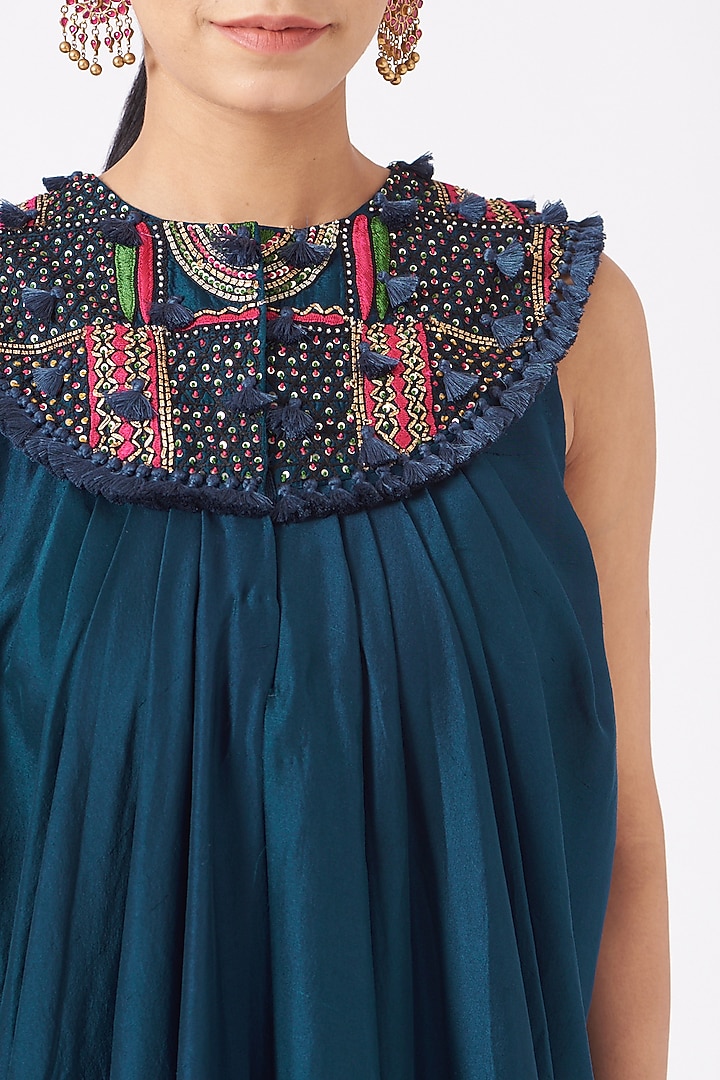 Cobalt Blue Embroidered Draped Cowl Cocktail Dress by Minaxi Dadoo at Pernia's Pop Up Shop
