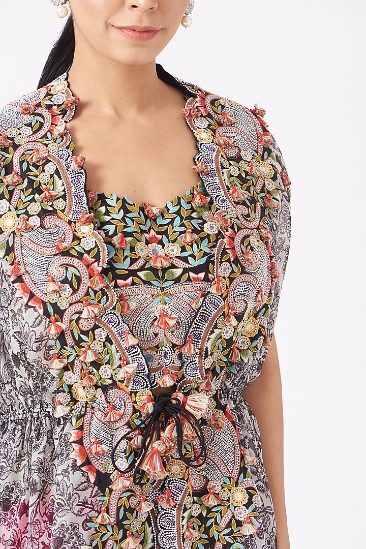 Multi-Colored Embroidered Kaftan Set by Minaxi Dadoo at Pernia's Pop Up Shop