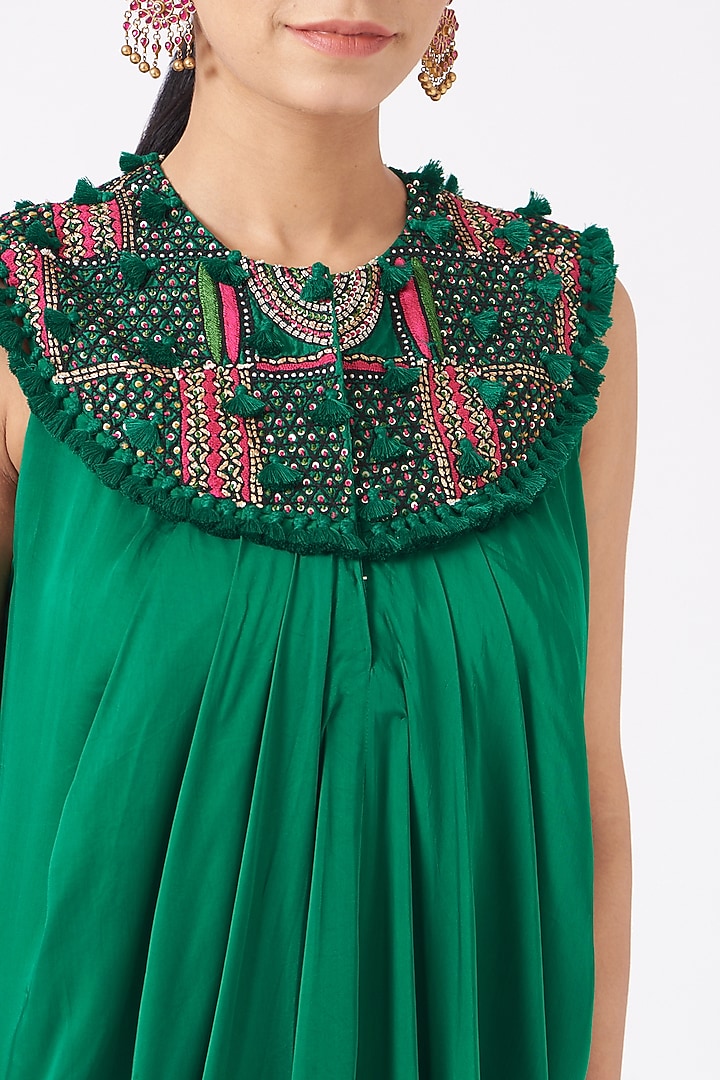 Dark Sea Green Embroidered Draped Cowl Cocktail Dress by Minaxi Dadoo at Pernia's Pop Up Shop