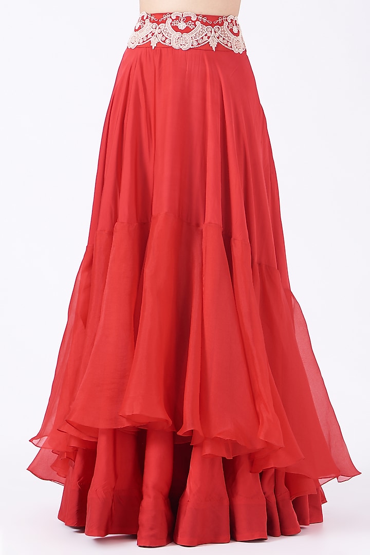 Poppy Red Embroidered Butterfly Cape Set by Minaxi Dadoo at Pernia's Pop Up Shop
