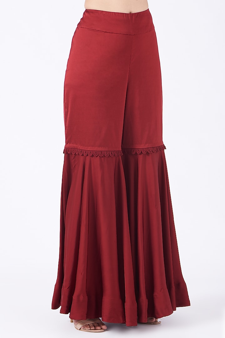 Maroon Embroidered Butterfly Cape Set by Minaxi Dadoo at Pernia's Pop Up Shop