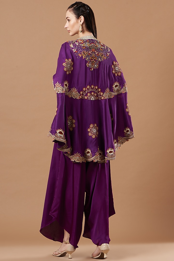 Purple Dupion Silk Embroidered Cape Set by Minaxi Dadoo at Pernia's Pop Up Shop